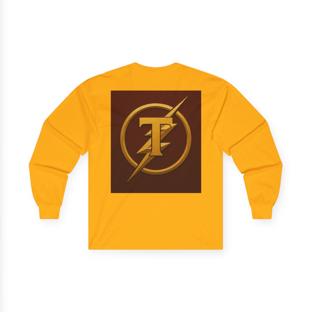Golden Flash Logo Unisex Long Sleeve Tee, Graphic Tee for Superhero Fans, Perfect Gift for Birthdays, Comic Con, Casual Wear