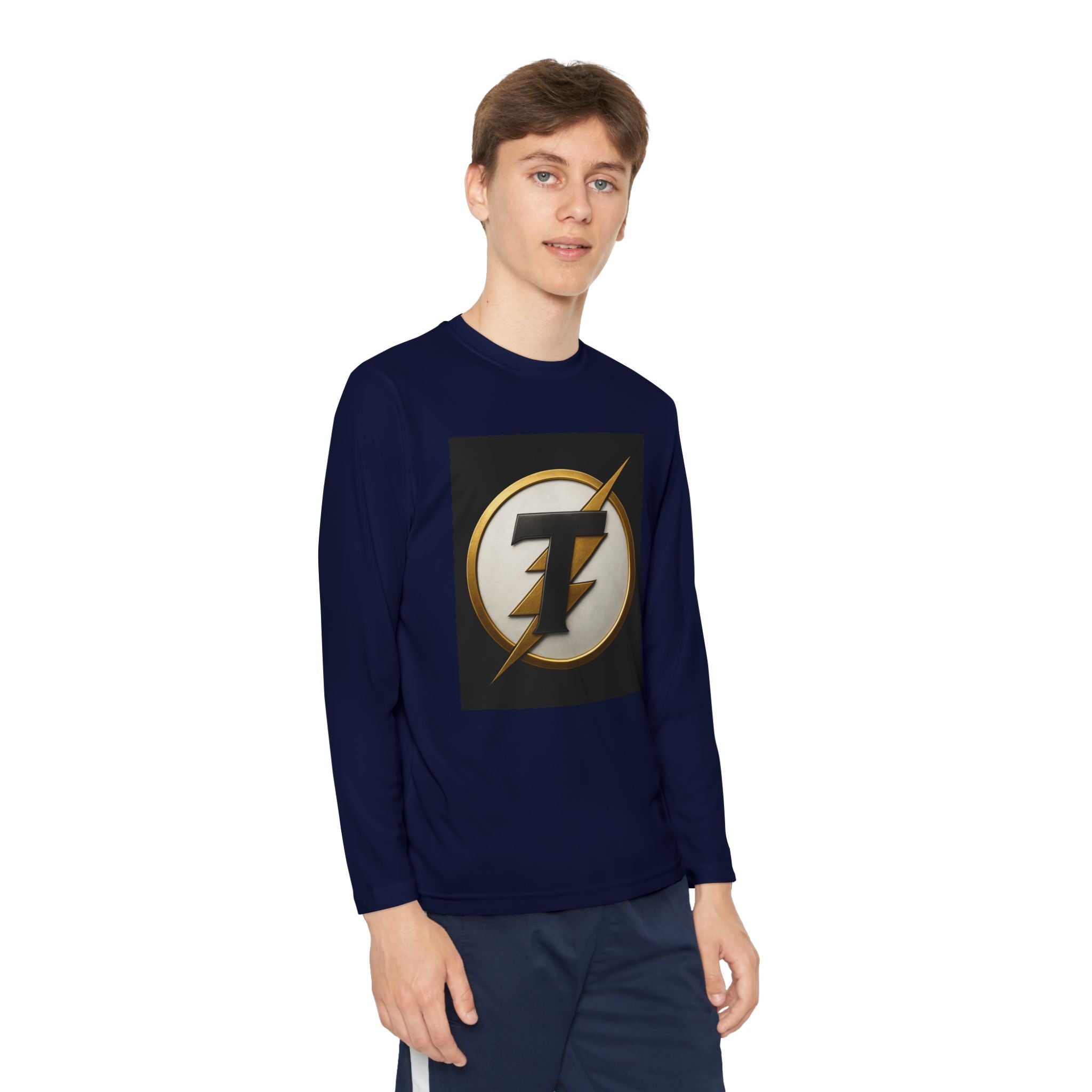 Youth Long Sleeve Tee — Gold Lightning 'T' Competitor Logo