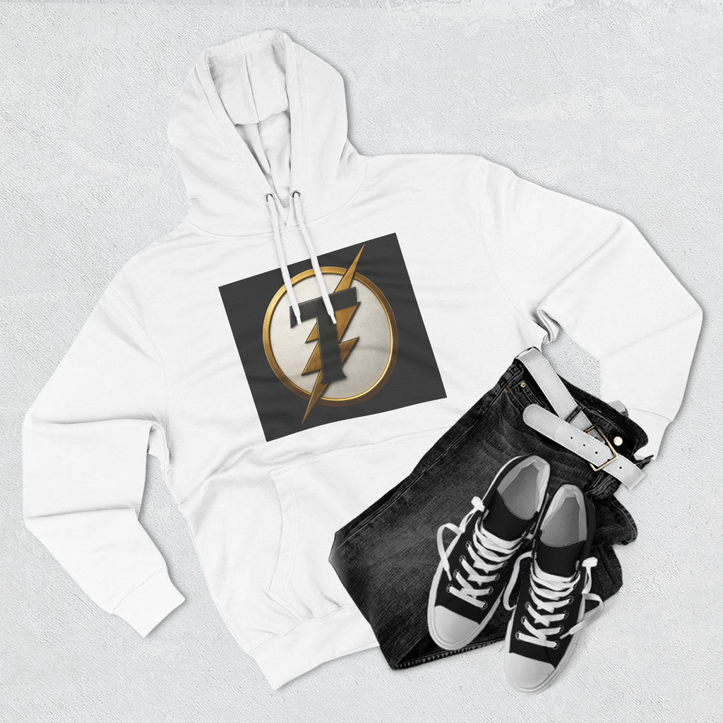 Lightning Bolt Emblem Hoodie — Retro Gold Flash Logo Fleece Pullover