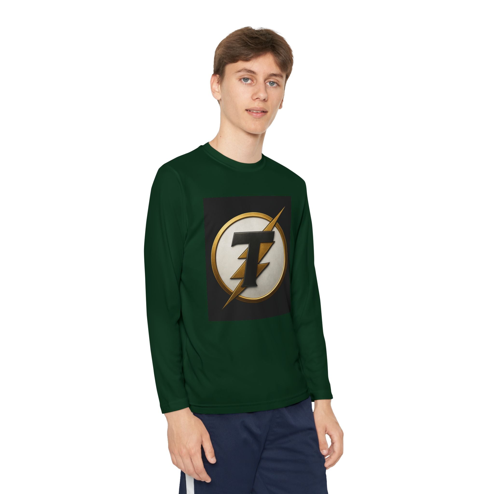 Youth Long Sleeve Tee — Gold Lightning 'T' Competitor Logo