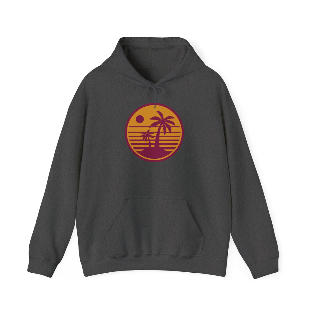 Tropical Sunset Hoodie with Bicycle Design, Summer Vibes Apparel, Unisex Casual Wear, Beach Day Outfit, Gift for Adventure Lovers
