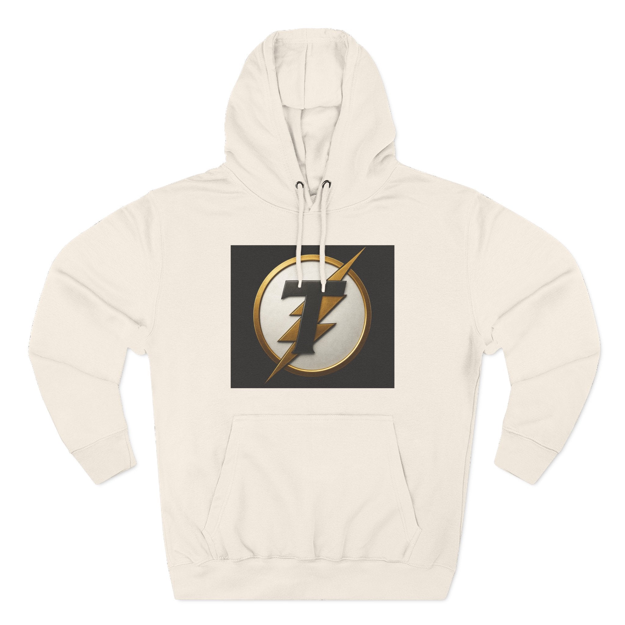 Lightning Bolt Emblem Hoodie — Retro Gold Flash Logo Fleece Pullover