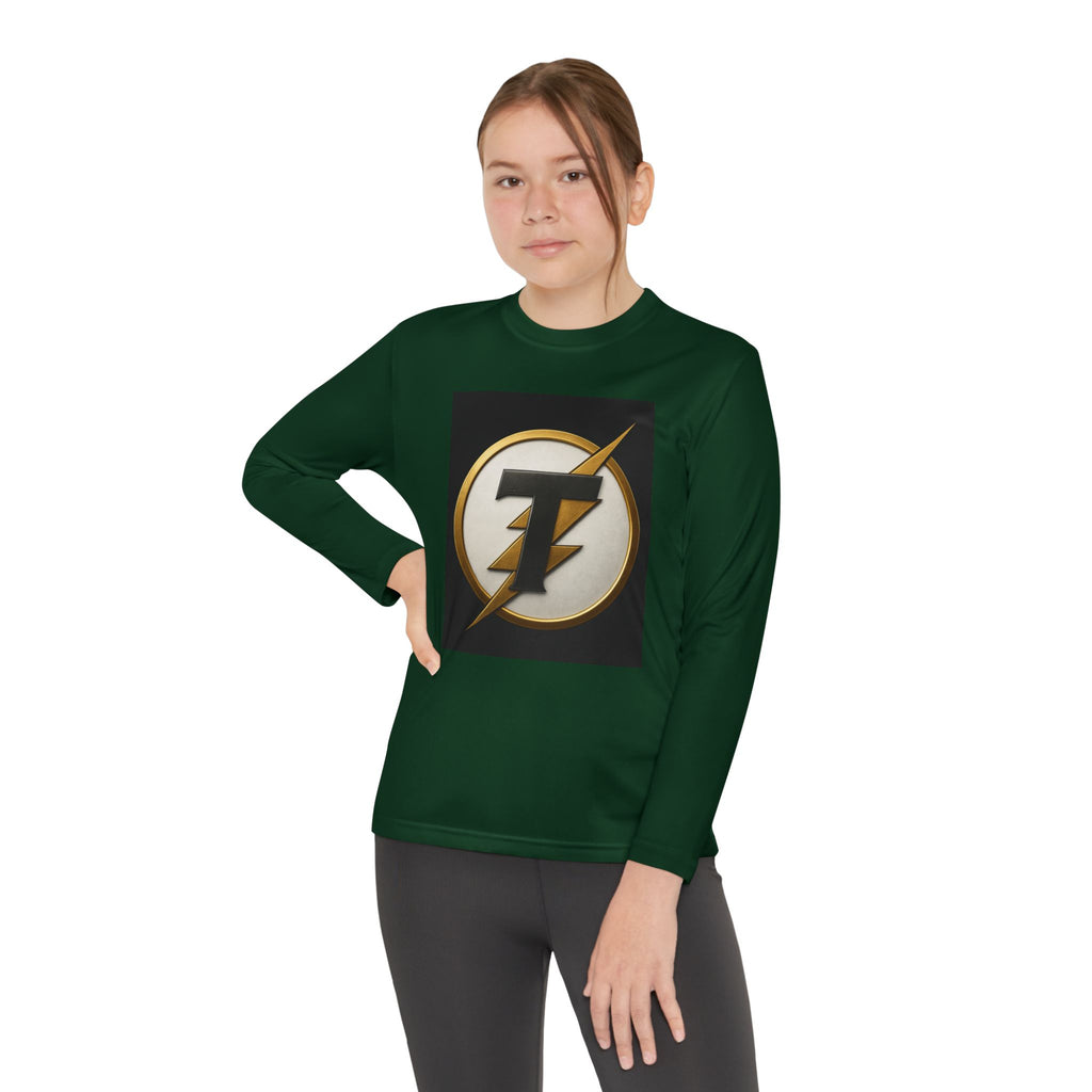 Youth Long Sleeve Tee — Gold Lightning 'T' Competitor Logo