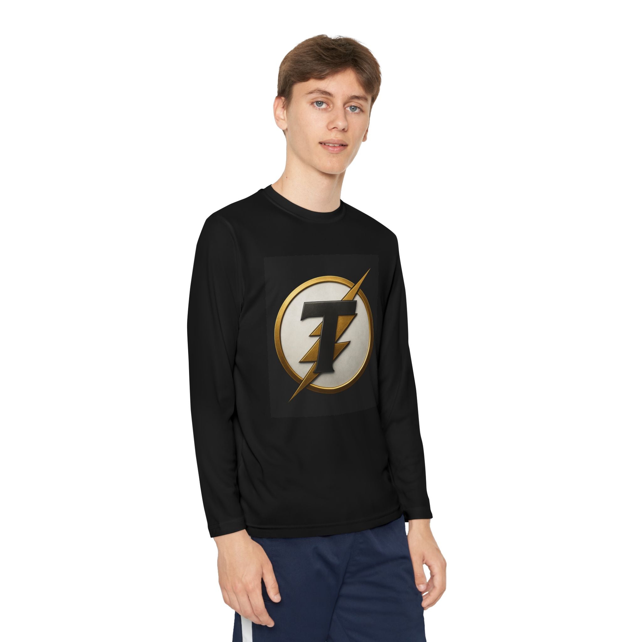 Youth Long Sleeve Tee — Gold Lightning 'T' Competitor Logo