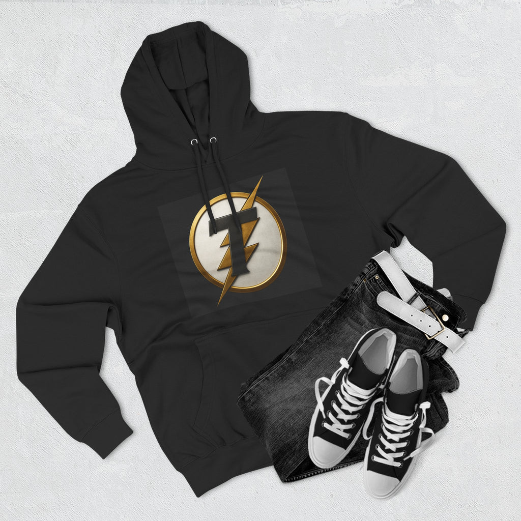 Lightning Bolt Emblem Hoodie — Retro Gold Flash Logo Fleece Pullover