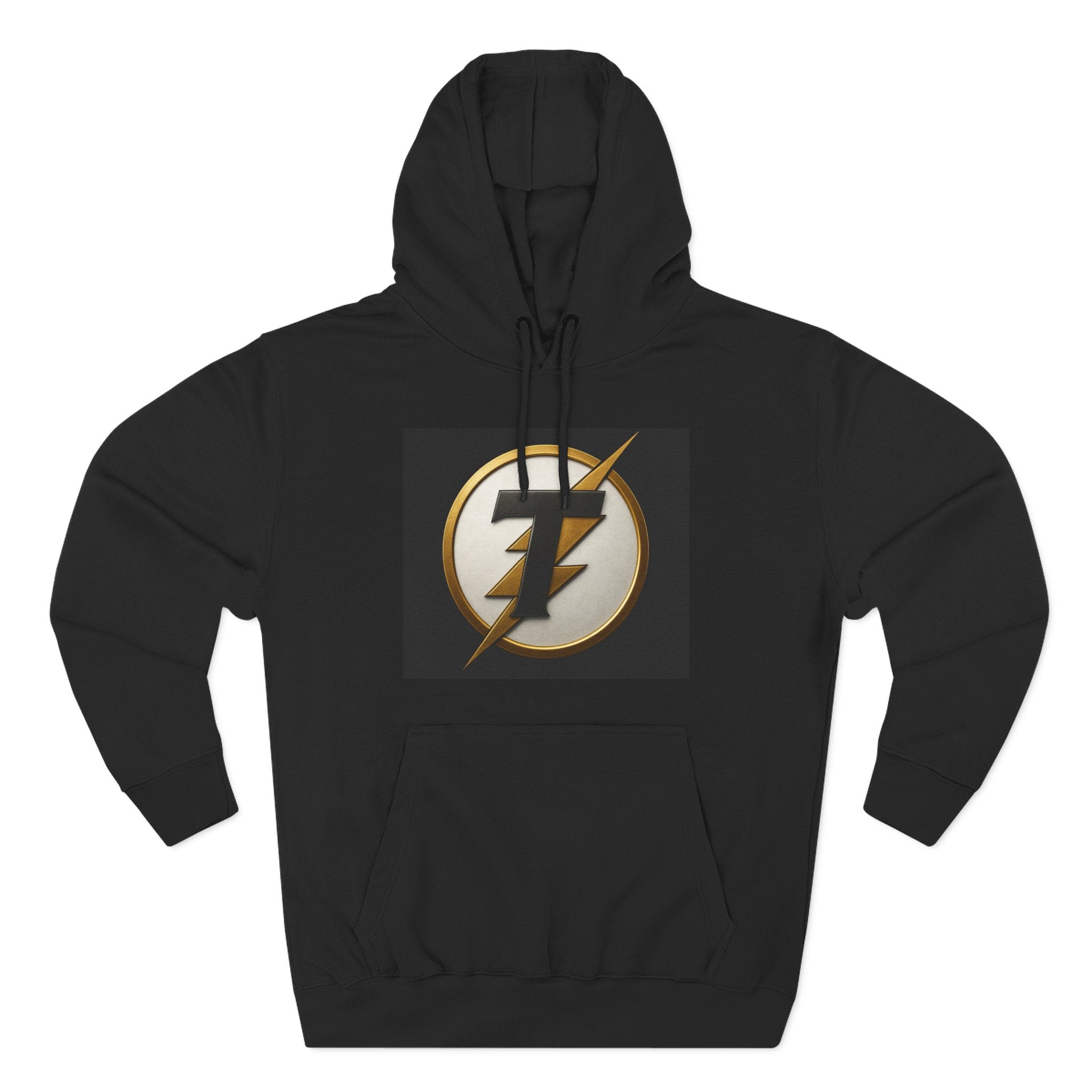 Lightning Bolt Emblem Hoodie — Retro Gold Flash Logo Fleece Pullover