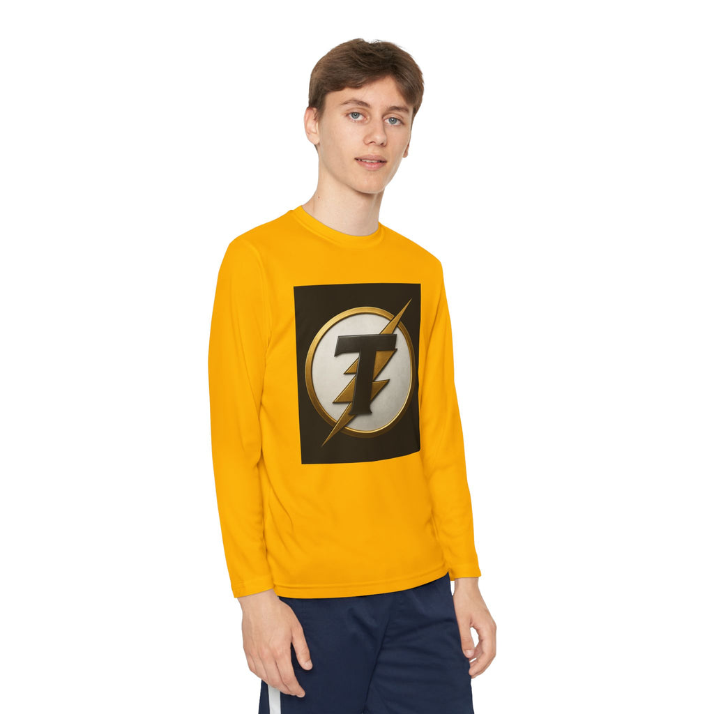 Youth Long Sleeve Tee — Gold Lightning 'T' Competitor Logo
