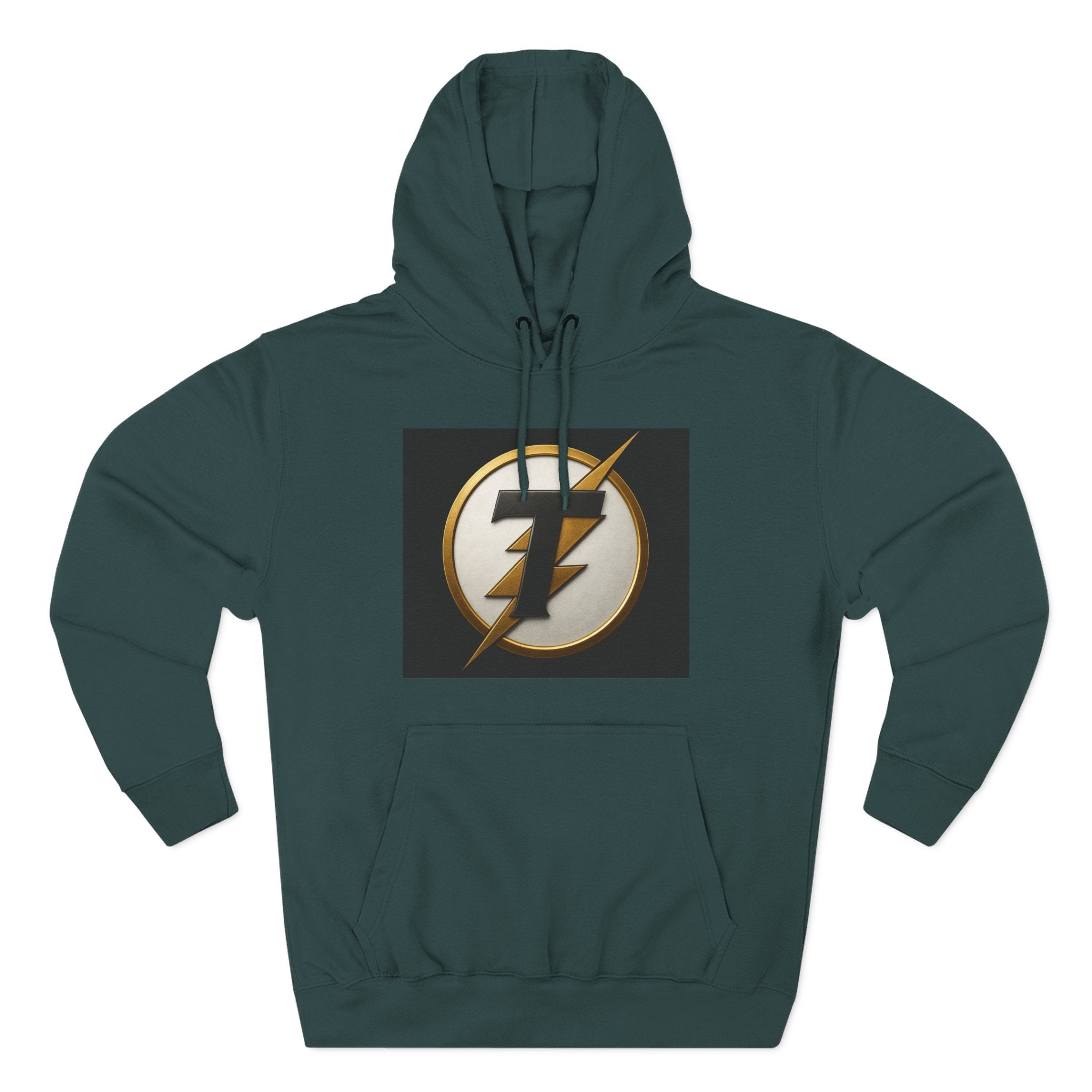Lightning Bolt Emblem Hoodie — Retro Gold Flash Logo Fleece Pullover