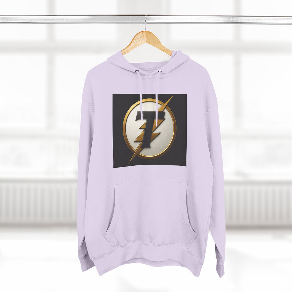 Lightning Bolt Emblem Hoodie — Retro Gold Flash Logo Fleece Pullover