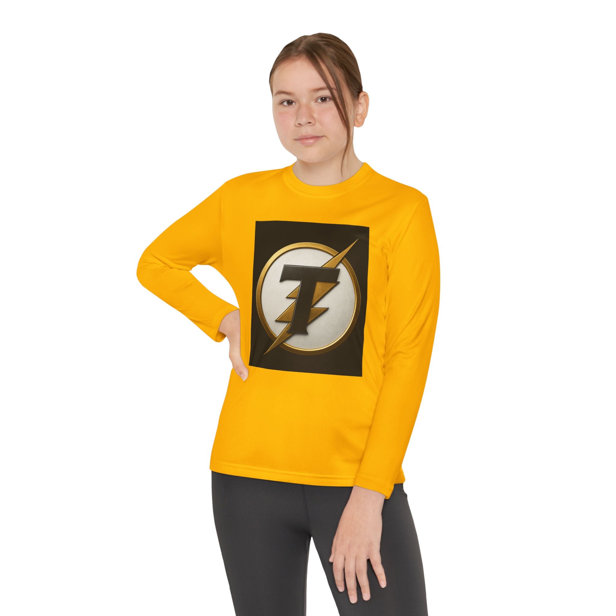 Youth Long Sleeve Tee — Gold Lightning 'T' Competitor Logo