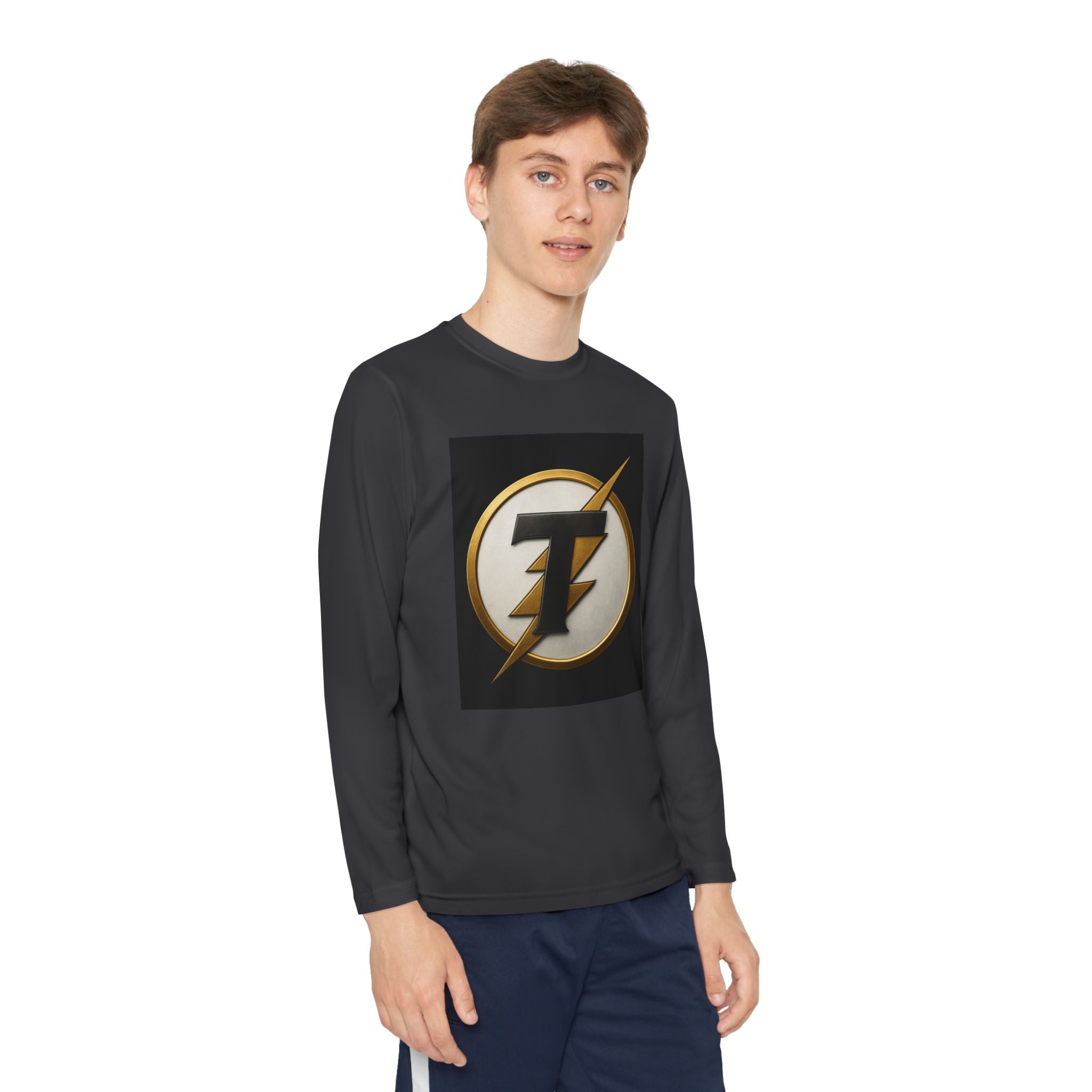 Youth Long Sleeve Tee — Gold Lightning 'T' Competitor Logo