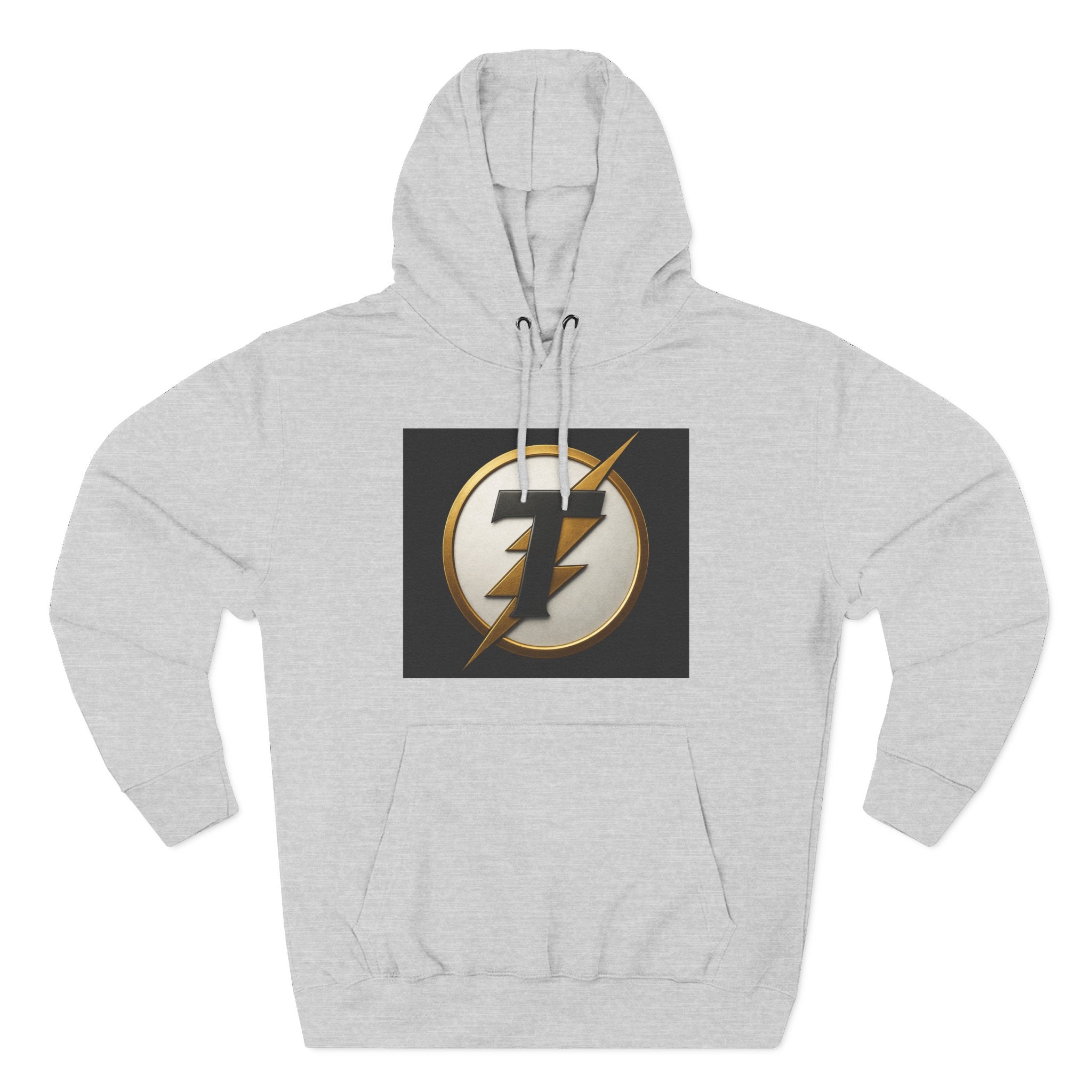 Lightning Bolt Emblem Hoodie — Retro Gold Flash Logo Fleece Pullover