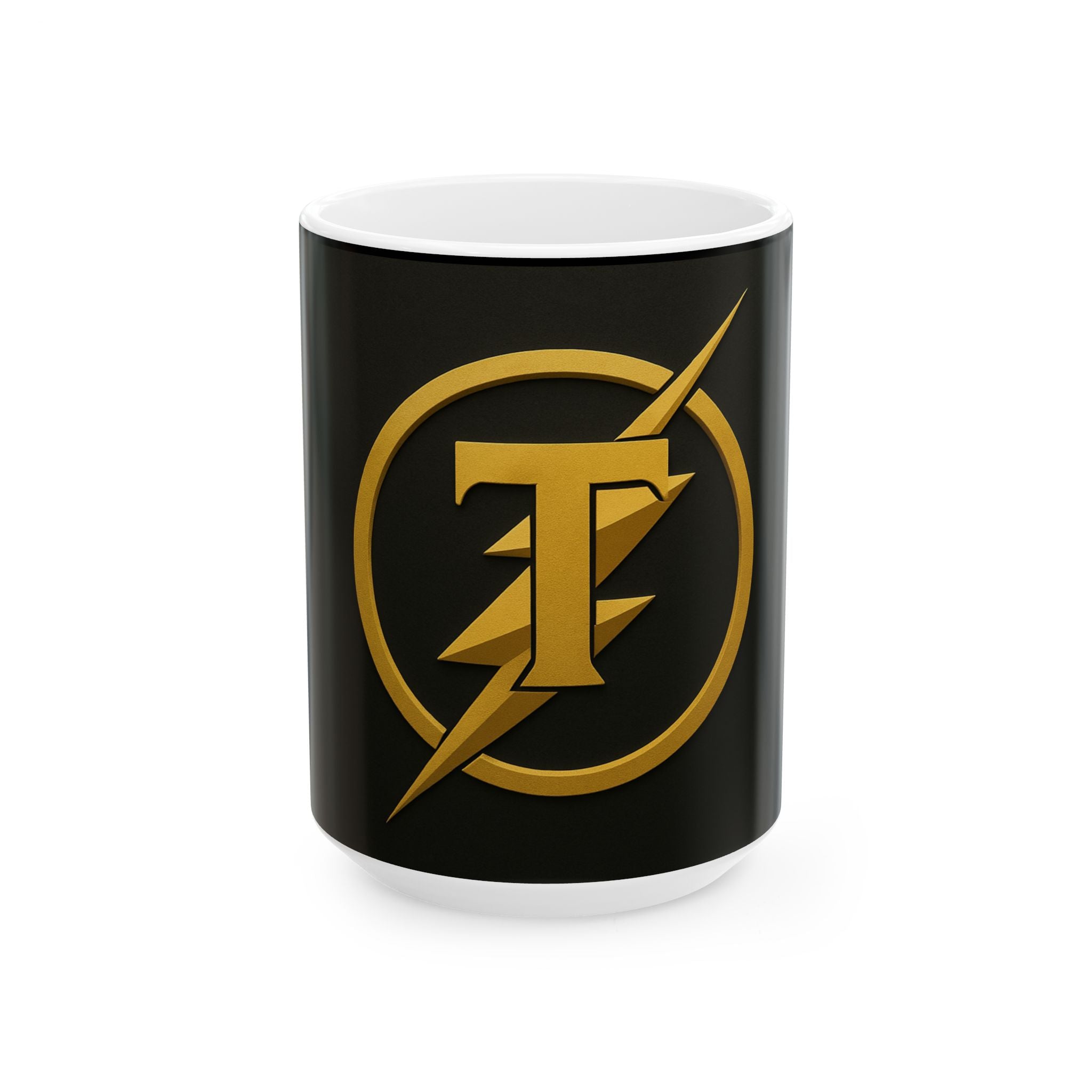 Bold Lightning Ceramic Coffee Mug, Energy Drinkware, Gift for Coffee Lovers, Black and Gold Design, Unique Tea Cup, Perfect for Birthdays