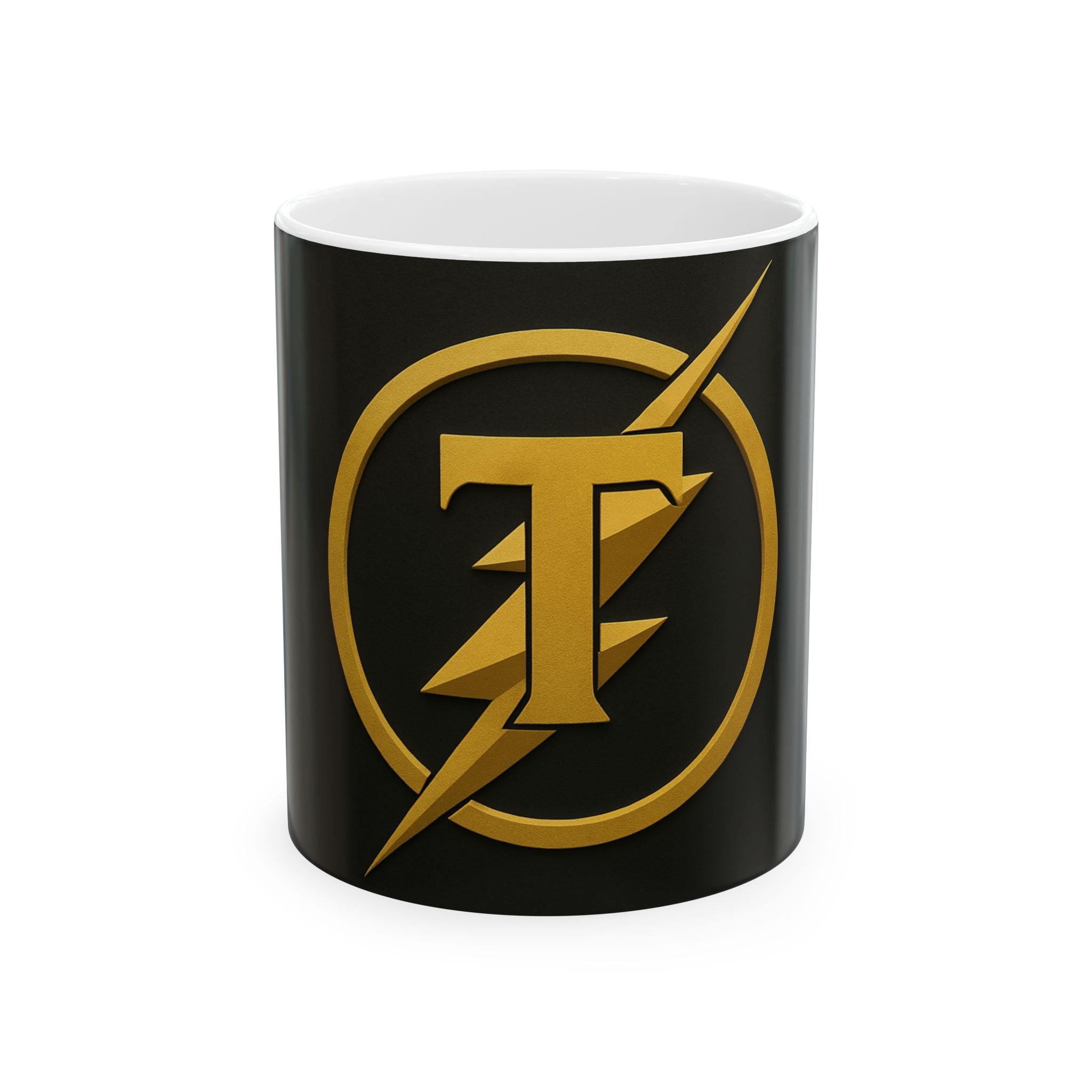 Bold Lightning Ceramic Coffee Mug, Energy Drinkware, Gift for Coffee Lovers, Black and Gold Design, Unique Tea Cup, Perfect for Birthdays