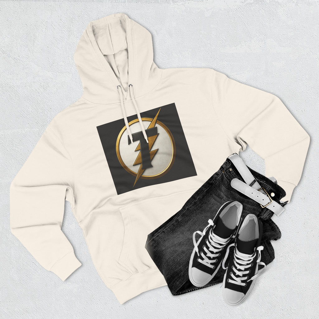 Lightning Bolt Emblem Hoodie — Retro Gold Flash Logo Fleece Pullover