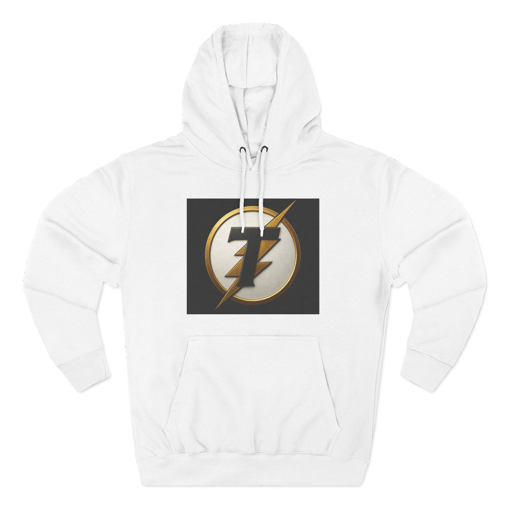 Lightning Bolt Emblem Hoodie — Retro Gold Flash Logo Fleece Pullover