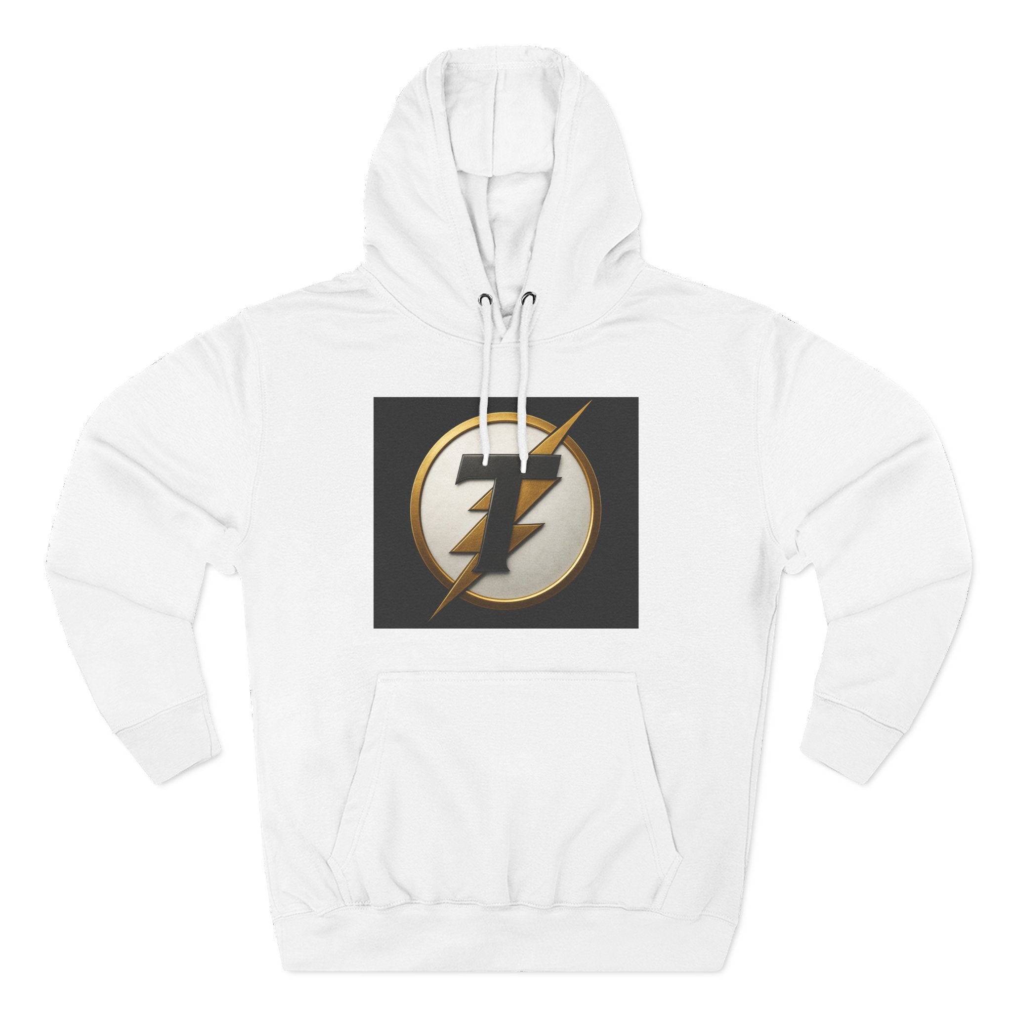 Lightning Bolt Emblem Hoodie — Retro Gold Flash Logo Fleece Pullover